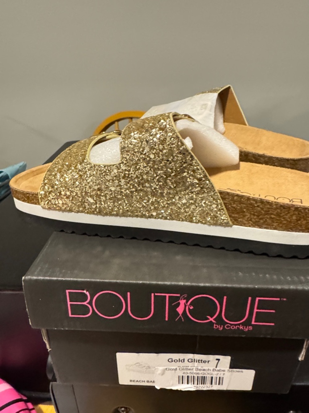 Corkys Gold Glitter Slide Sandals